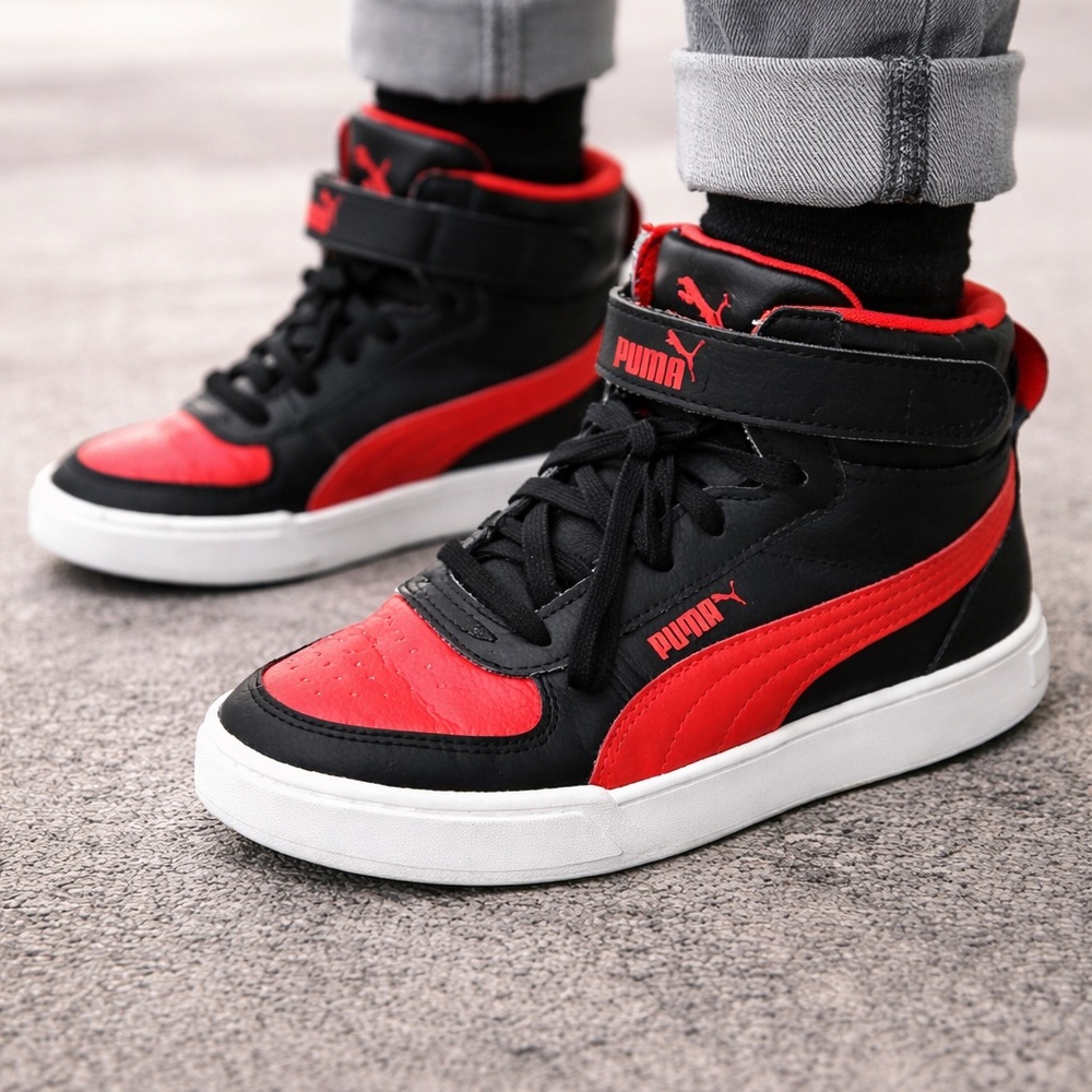 Puma Rebound Hightop. Black red and white size 3Y